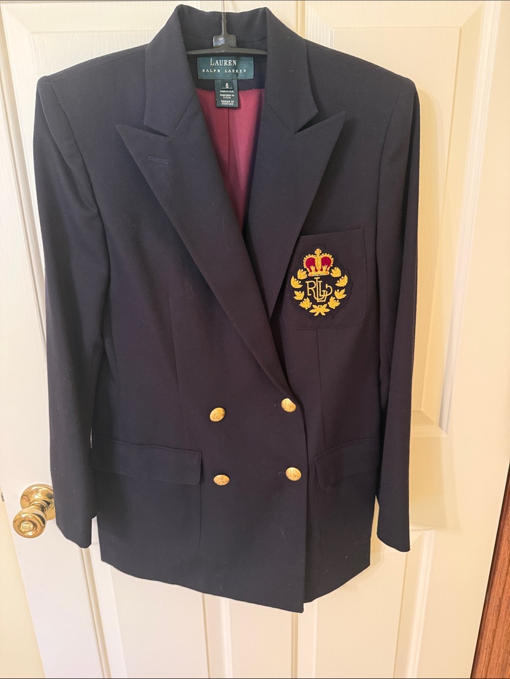 Lauren Ralph Lauren Navy Double-Breasted Blazer with Gold Crest